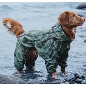 Hurtta Dog Green Downpour Suit Camo Waterproof Adjustable Waist 50M CM/20M IN